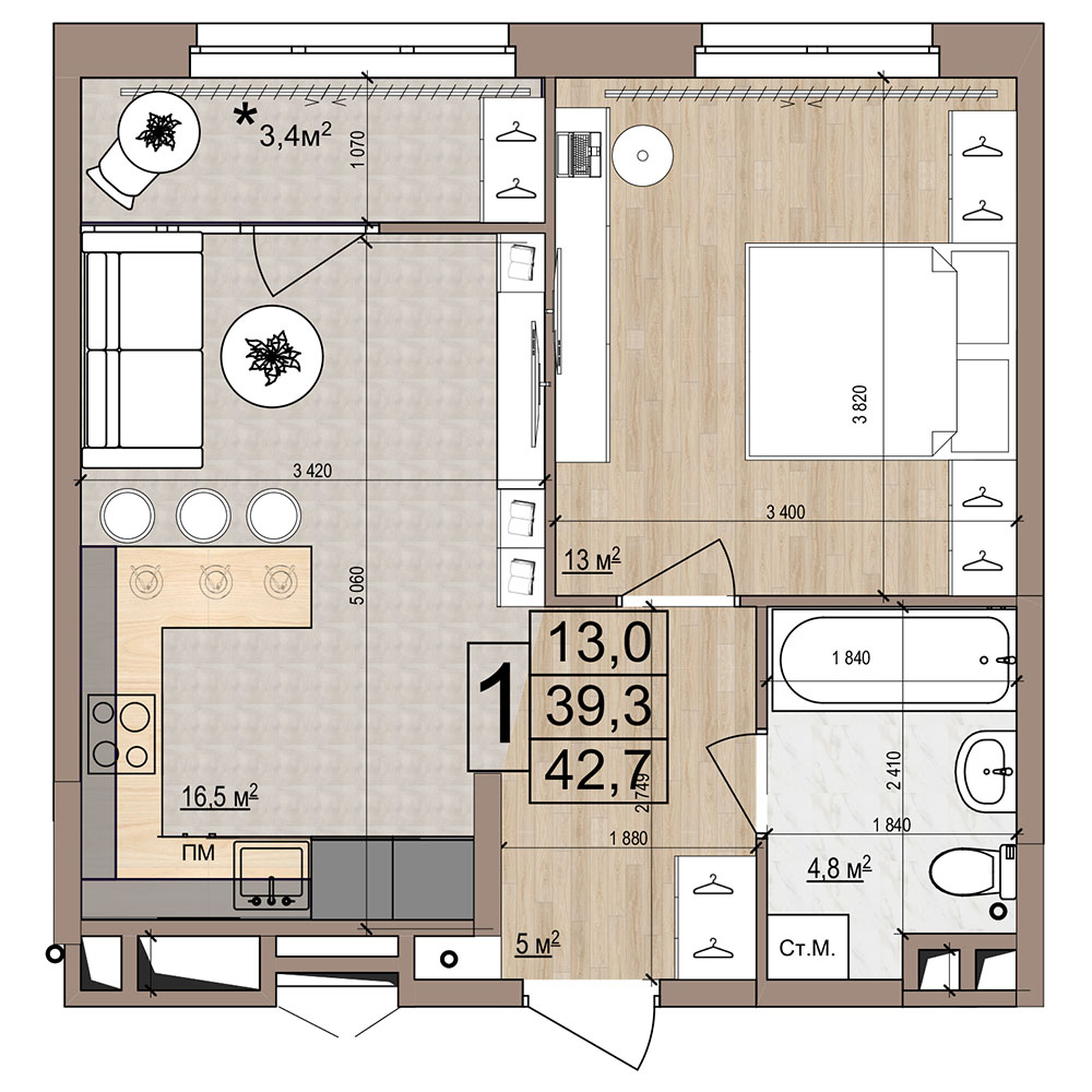 Планировка 1-комн.