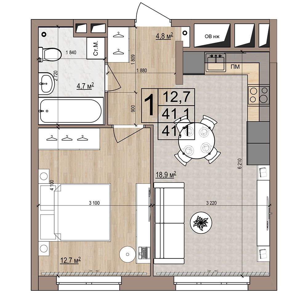 Планировка 1-комн.
