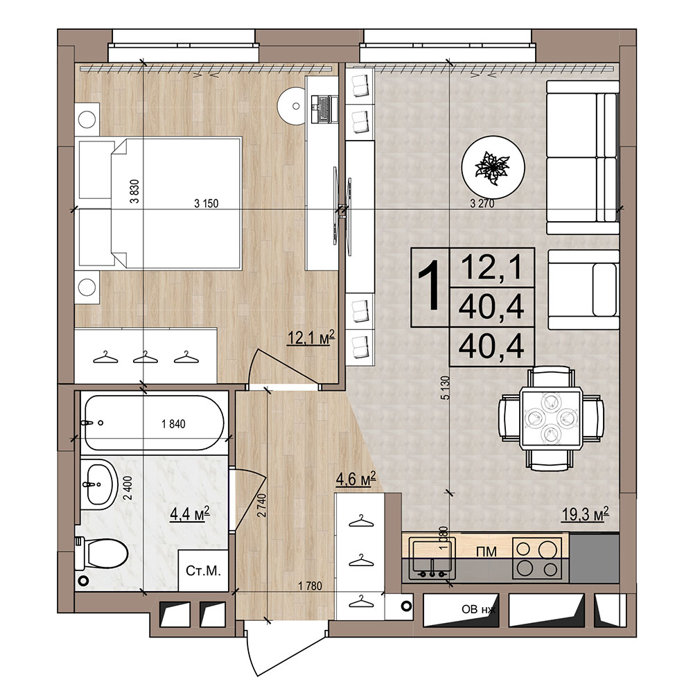 Планировка 1-комн.