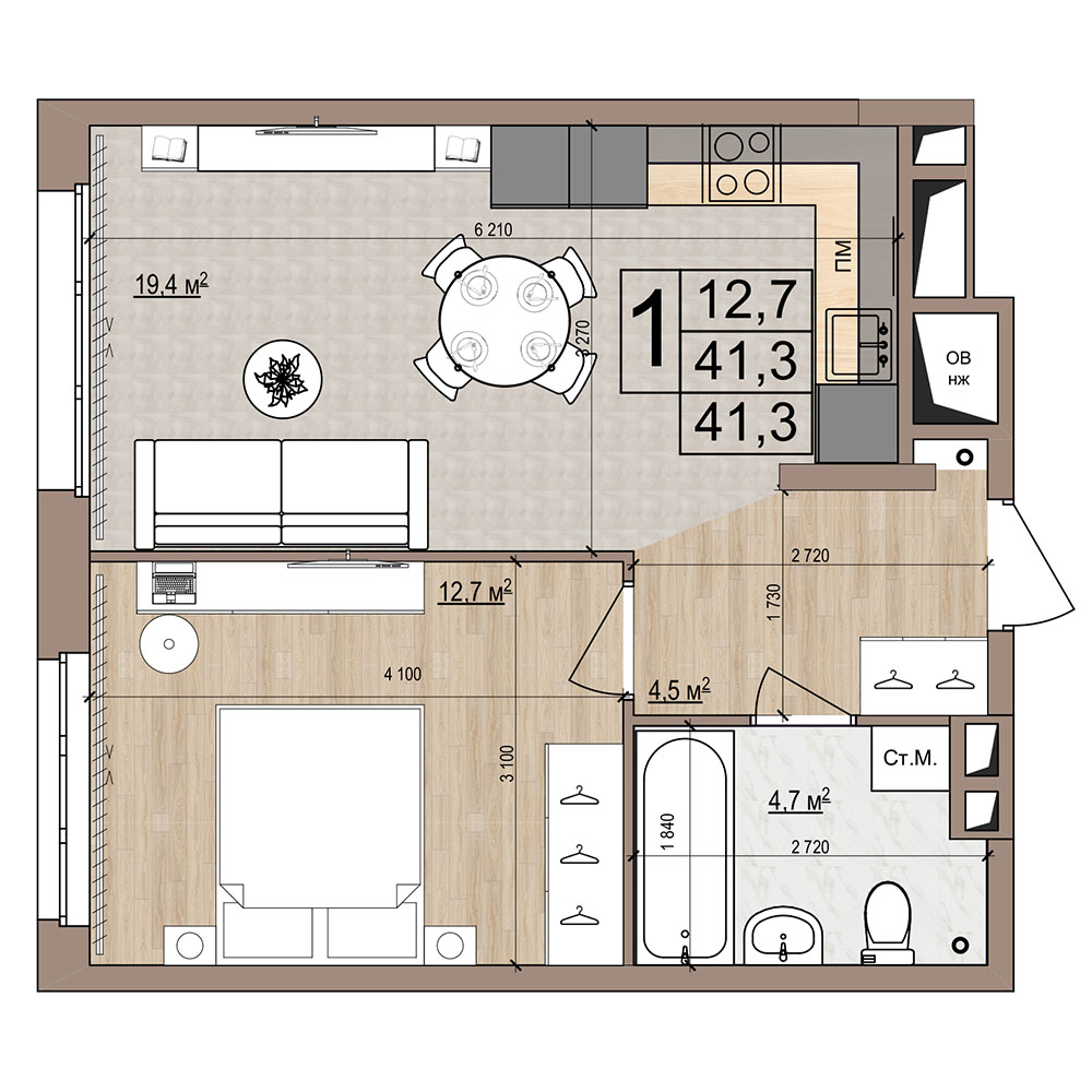 Планировка 1-комн.