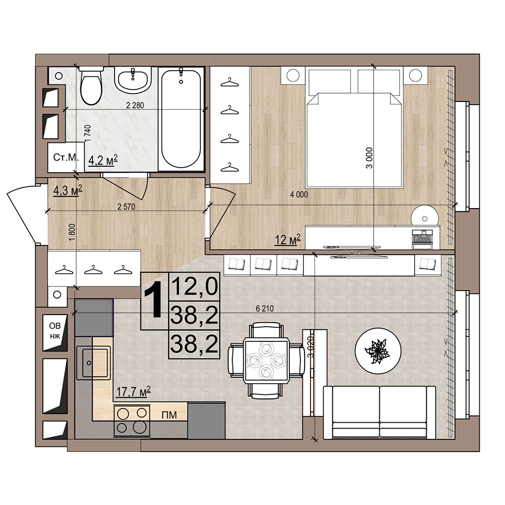 Планировка 1-комн.