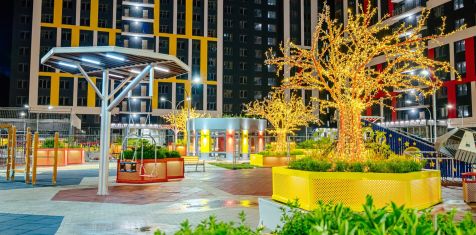 Золото и серебро вечерней подсветки. Жителям ЖК Skyline доступен потрясающий вид на собственный двор!