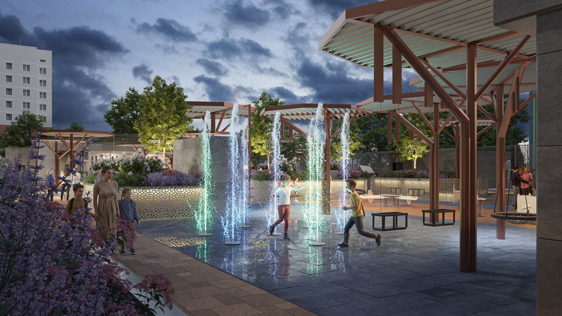 Готовим сани летом, а фонтан - зимой! В ЖК «Гранд Комфорт» будет место отдыха с танцующей водой, светом и музыкой